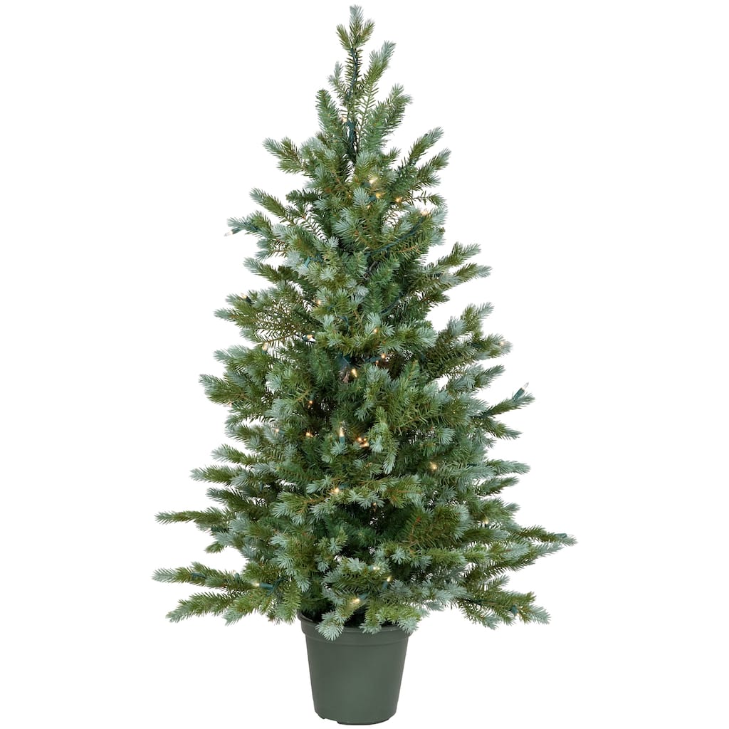 Blue Spruce Artificial Potted Christmas Tree - 4' - Clear Lights - 4 Foot