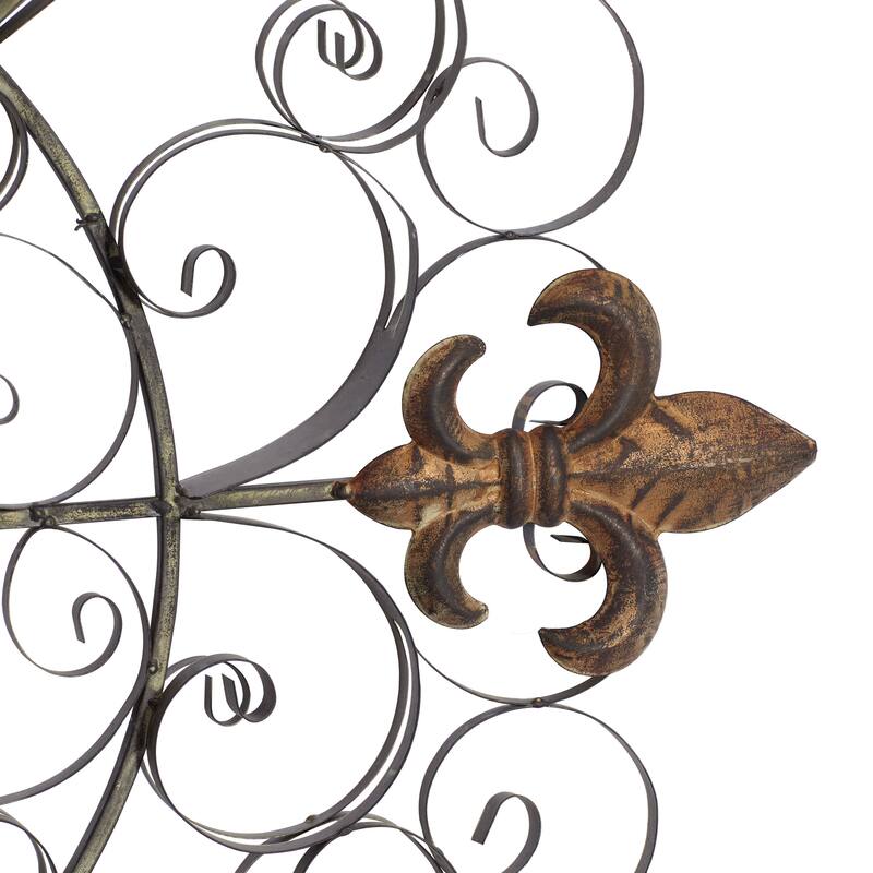 Brown Metal Medallion Fleur De Lis Home Wall Decor with Detailed Scrollwork