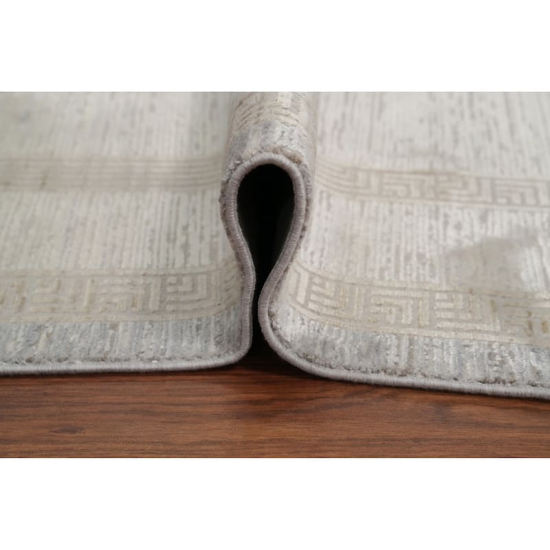 Machine Made Oriental Polyester Carpet Geometric Beige & Ivories Distressed Area Rug - 7' 5'' X 5' 2''