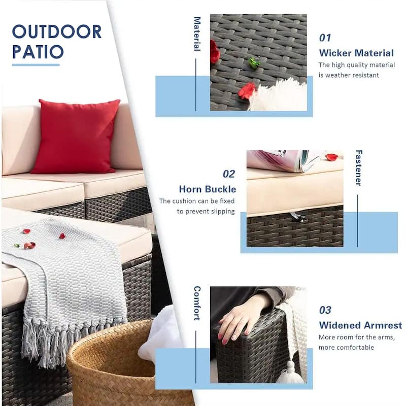 Homall 6-piece Patio Furniture Set Cushioned PE Rattan Outdoor Sectional Sofa Conversation Set