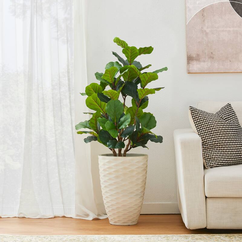 Glitzhome 3.5ft/5ft Artificial Fiddle Leaf Fig Tree Faux Plant with Pot
