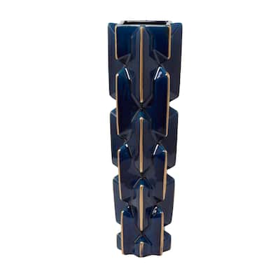 Ceramic Faceted Vase with Gold Accents - Teal - Roche River Decor - 8"W x 8"L x 27"H