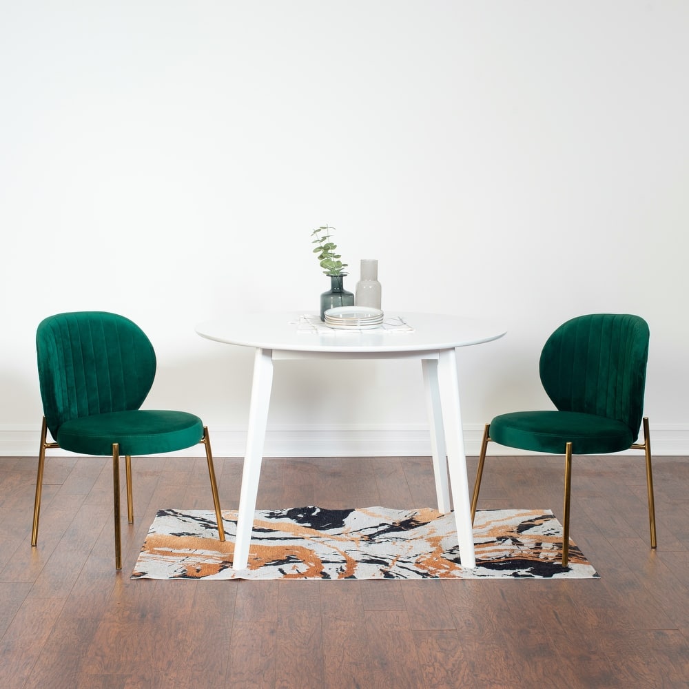 Roundhill Furniture Amoa Contemporary 3-Piece Dining Set, White Round Table and 2 Chairs