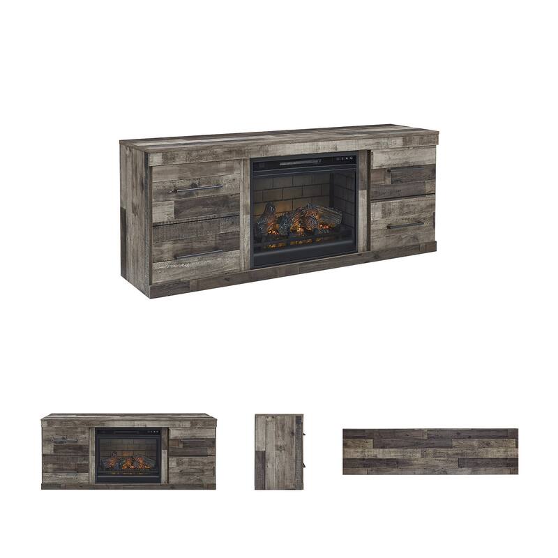 Signature Design by Ashley Derekson Multi Gray 60" TV Stand for TVs up to 69" with Electric Fireplace - 60"W x 15"D x 44.5"H
