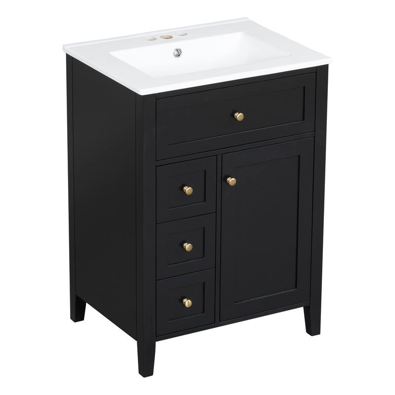 Roomfitters 24" Bathroom Vanity with Sink, Solid Wood Legs, 4 Drawers & Cabinet with Adjustable Shelf