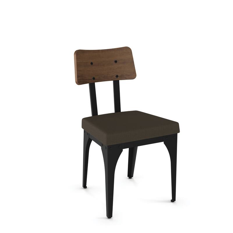 Amisco Symmetry Set of 2 Upholstered Dining Chairs with Wood Backrest - Dark Brown Grey Polyester / Black Metal