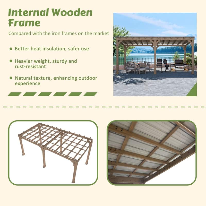 VEIKOUS Wood BBQ Grill Gazebo with Steel Roof for Patio Garden Backyard and Lawn