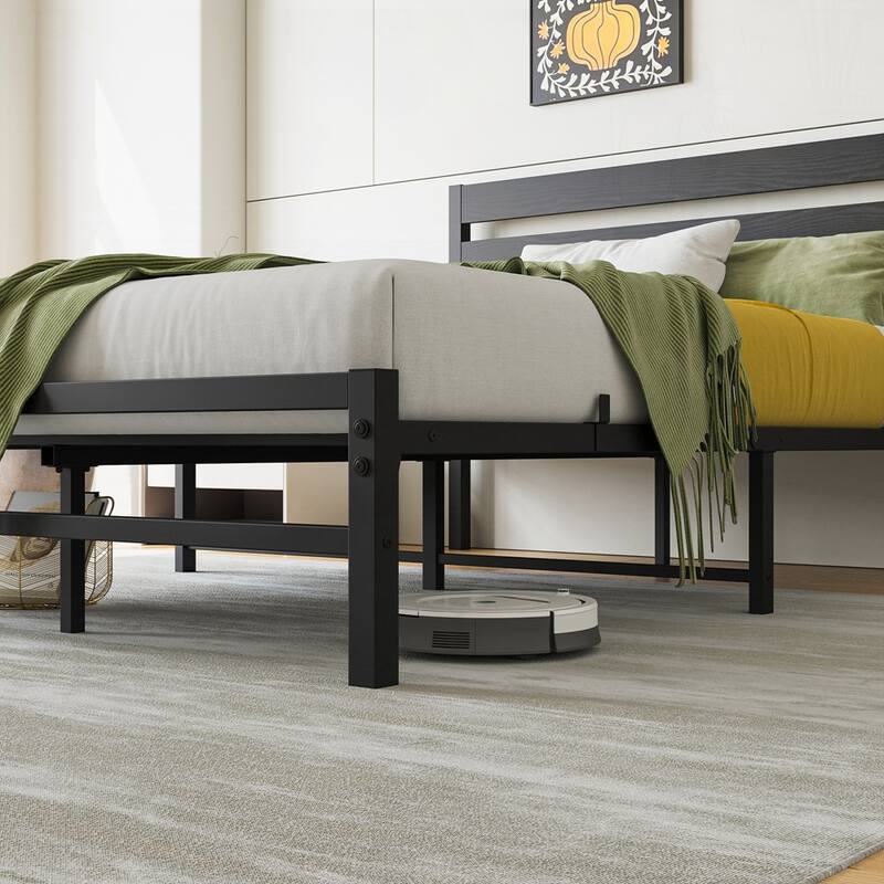 Platform Bed Frame with Wooden Headboard