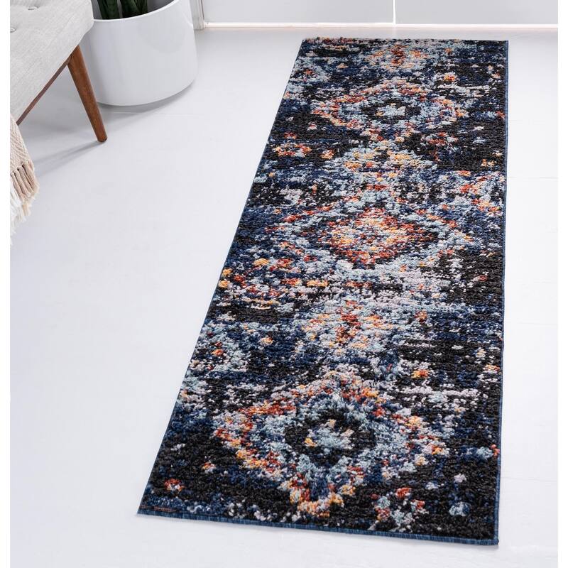 Contemporary Zaire Collection Area Rug - Navy Blue - 2'2"x6'