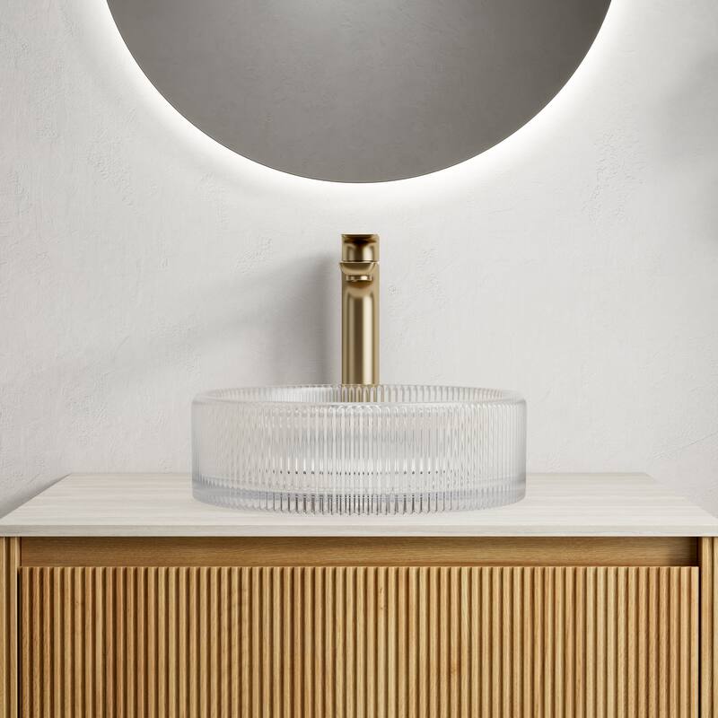 14" Bathroom Round Crystal Glass Sink without Faucet