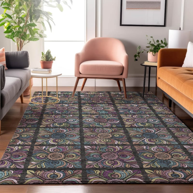 Premium Washable Super Soft Mosaic Panel Mayfield Rug - Black - 3' x 5'