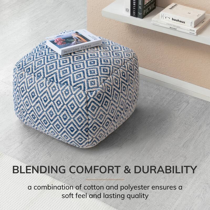 Jani Cherokee 22 x 22 x 16 Square Gray/Black Pouf Ottoman - Handmade Footrest for Living Room, Bedroom