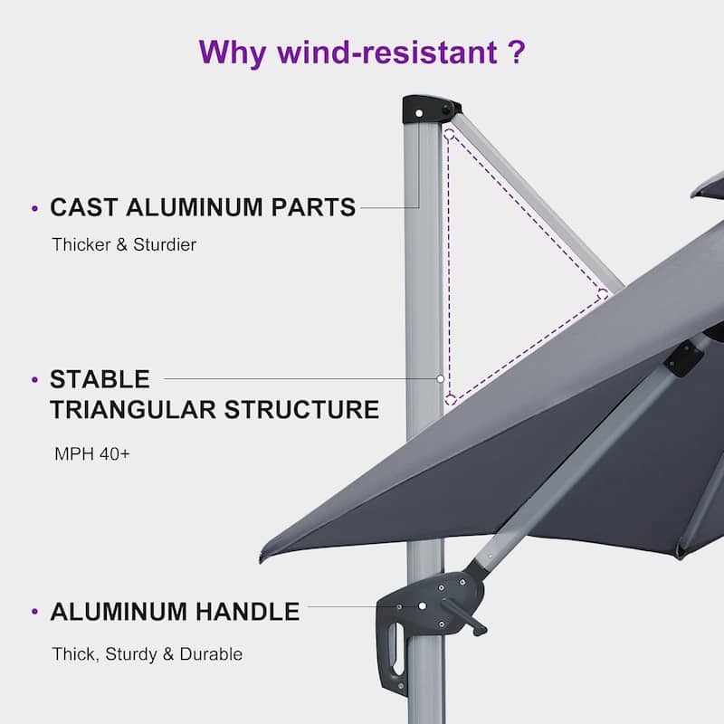 PURPLE LEAF 10/12 ft Square Sunbrella Patio Cantilever Umbrella with Base