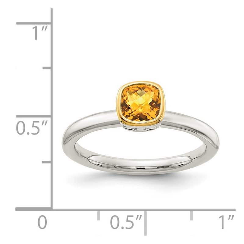 Curata 925 Sterling Silver With 14k Accent Citrine Ring