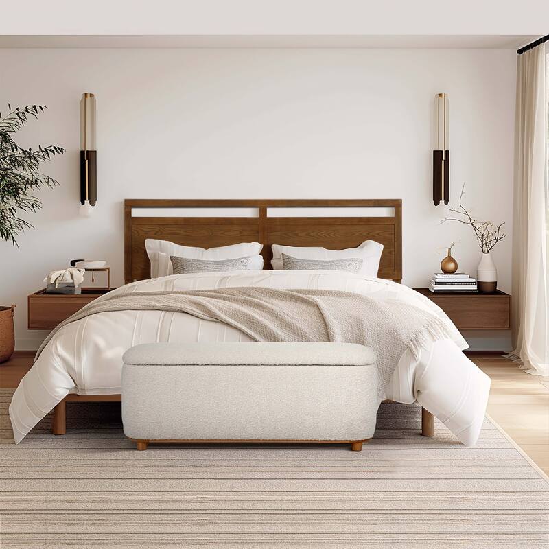 King Size Wood Platform Bed Frame with Headboard - Modern Double Panel Design