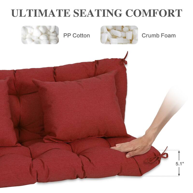Aoodor 59" Tufted Porch Swing Cushions, Outdoor Swing Replacement Cushion 2-3 Seater with Backrest and 2 Pillows