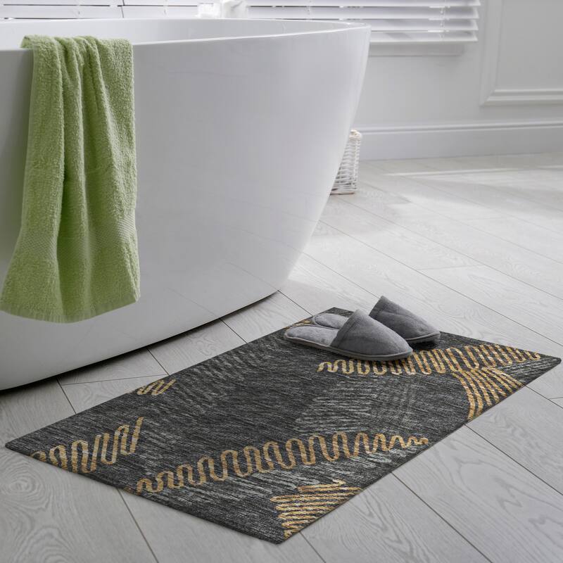 Indoor/ Outdoor Addison Yuma Modern Palm Leaf Washable Area Rug - 1'8" x 2'6" - Gray