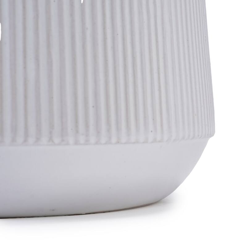 Set 2 Non-Porous Matte White Ribbed Ceramic Planter for Aquatic Plants