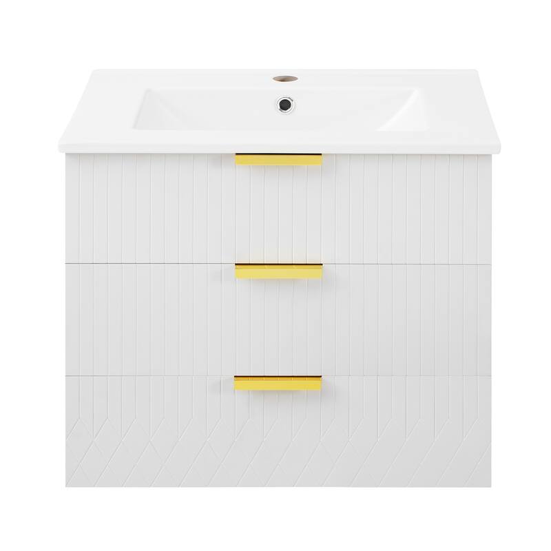 24'' Floating Bathroom Vanity with Single White Integrated Ceramic Sink - 24'' x 18.5'' x 20.1''
