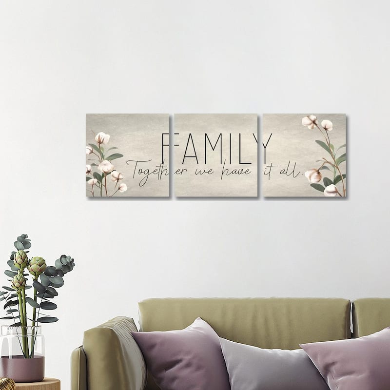 iCanvas "Family Together Cotton" by Kimberly Allen 3-Piece Canvas Wall Art Set - 16x48x1.5