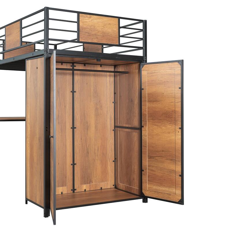 Loft bed with L-shape Desk and Wardrobe