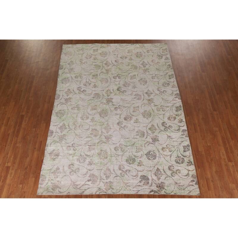 Floral Modern Oriental Area Rug Hand-Knotted Wool Carpet - 7'11"x 11'5"