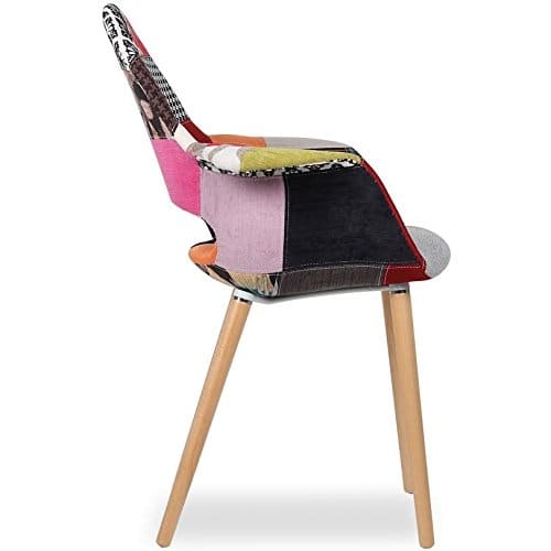 Set of 2 Fabric Patchwork Patterned High Back With Arms Accent Chairs Natural Leg Wood Dining Living Desk Designer Task