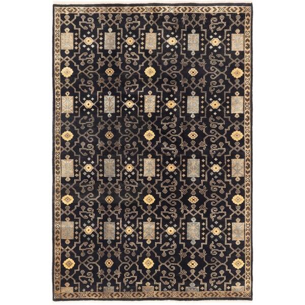 slide 5 of 5, ECARPETGALLERY Hand-knotted Ikat Royale Black Wool Rug - 6'0 x 9'0 Black - 6'0 x 9'0