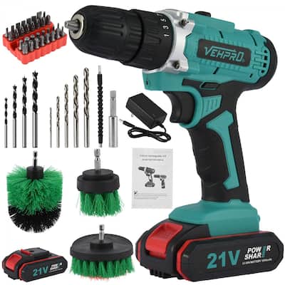 21V Cordless Drill Driver Kit, Lithium-ion Battery/Charger Cleaning Brush