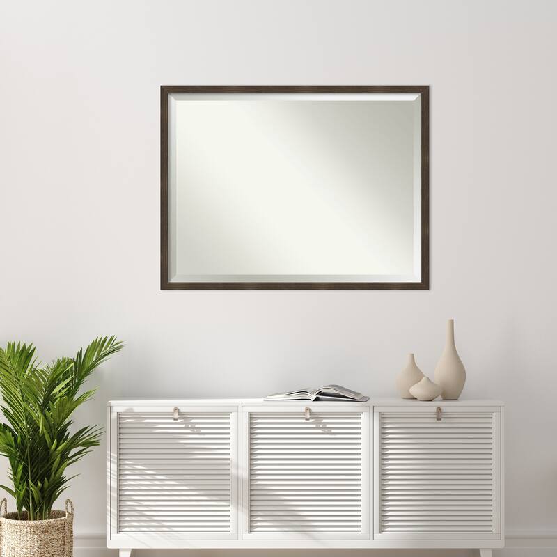 Woodgrain Stripe Beveled Wood Framed Wall Mirror
