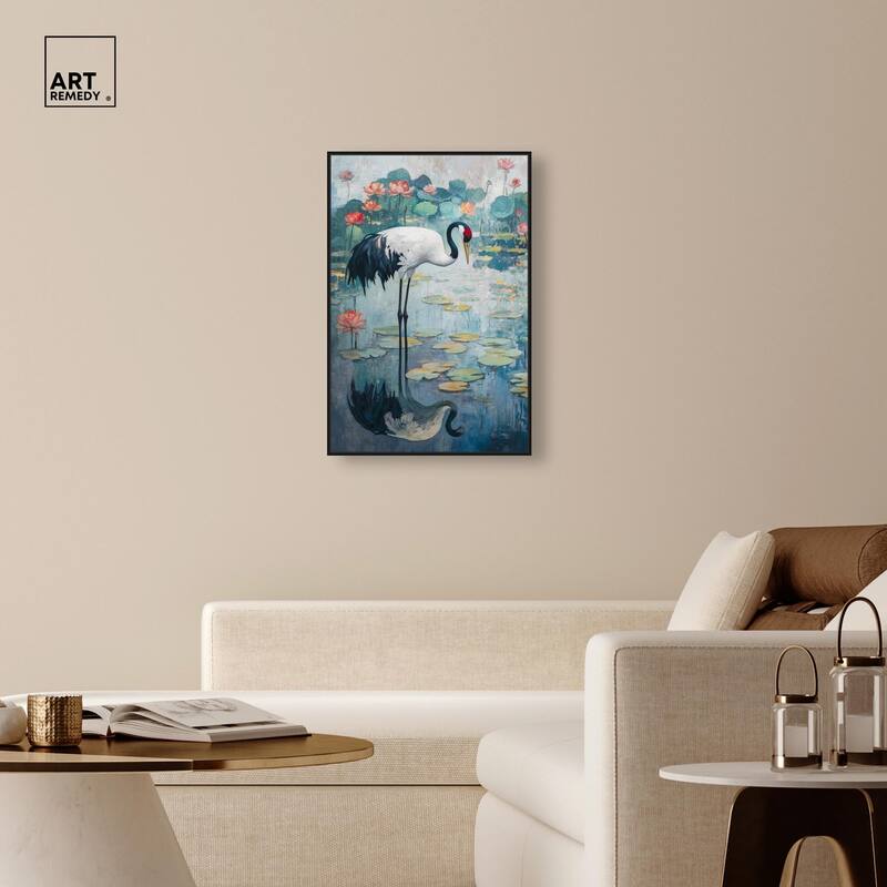 Crane in Lilies II Canvas by Art Remedy