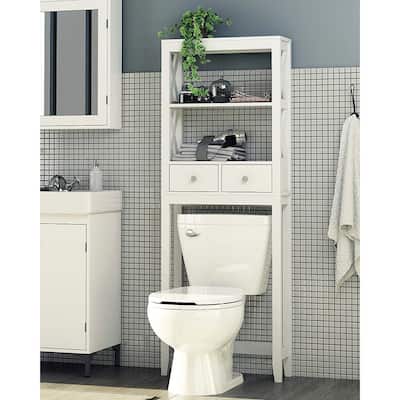 Spirich Home Modern X- Frame Bathroom Shelf Over The Toilet, Bathroom Shelf with Two Drawers, Bathroom Spacesaver, White Finish