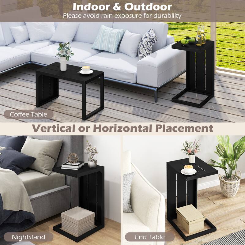 2-Pack Modern Convertible C-Shaped Side Tables Black Metal Frame for Living Room or Patio - 17" x 14" x 27"