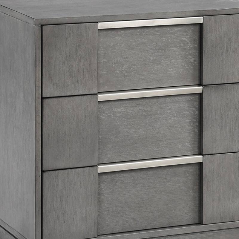 Levice Nightstand with 3 Drawers, Dovetail Built Gray Solid Wood