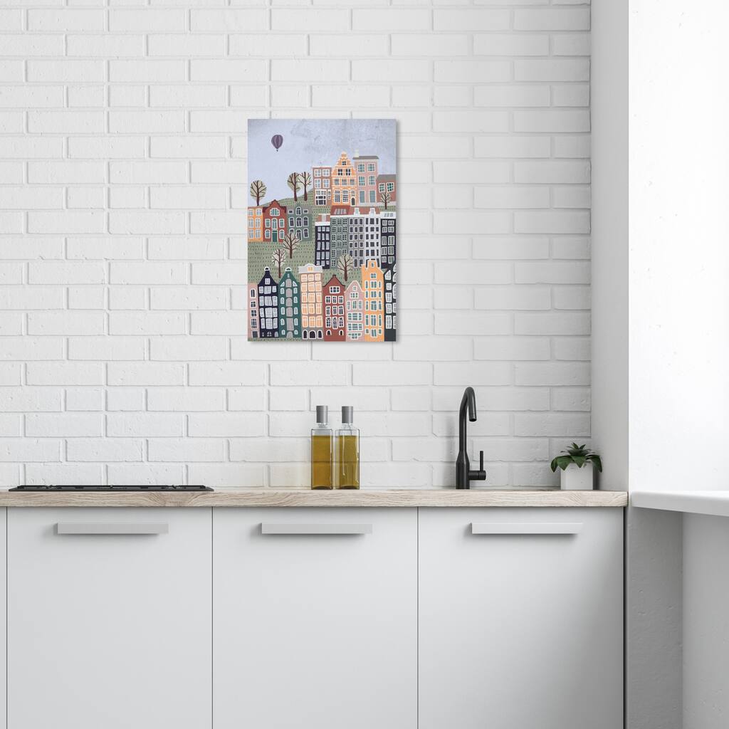 Wynwood Studio Prints Cities and Skylines Gentle Calm City Green and Farmhouse Wall Art Canvas Print