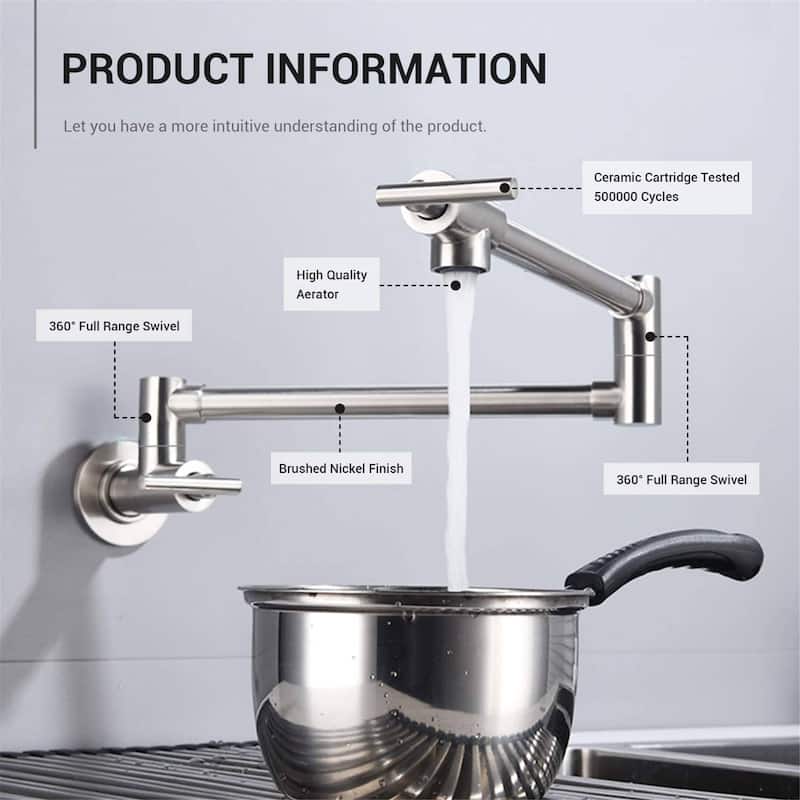 Pot Filler Faucet Wall Mount Folding Kitchen Sink Faucet Double Joint Swing Arm Articulating Commercial Double Handle Taps