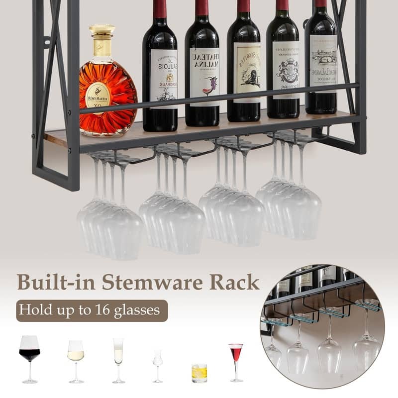 Wall Mounted Wine Rack, Industrial Hanging Wine Display Shelf