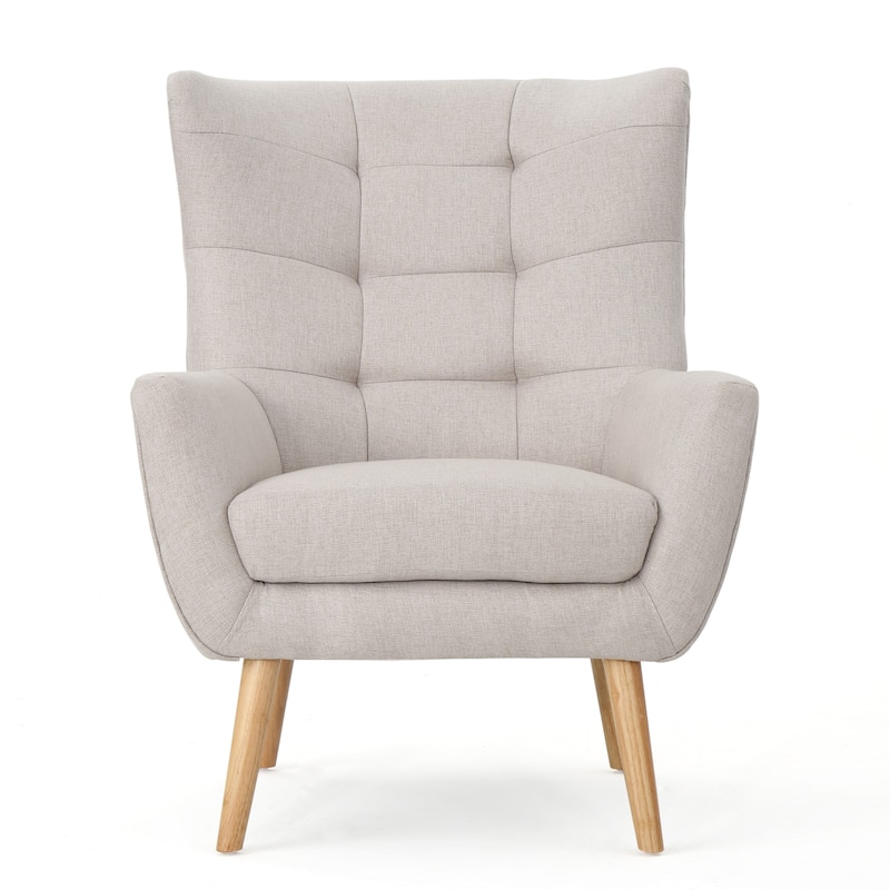Roomfitters Mid-Century Modern Accent Chair with Tufted Back and Wood Legs, Upholstered Lounge Chair