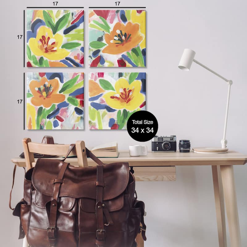Stupell Fresh Vivid Blossoms Canvas Wall Art Design By June Erica Vess (Set of 4)