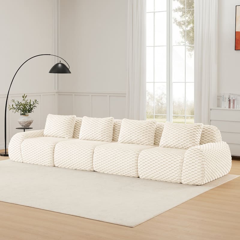 Roomfitters 114 Inch Modular Sectional Sofa, Oversized Flannelette 3-Seater, Cream - Cream 146"