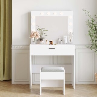 JASIWAY Vanity Set Makeup Table with Stool and Mirror - Bed Bath ...