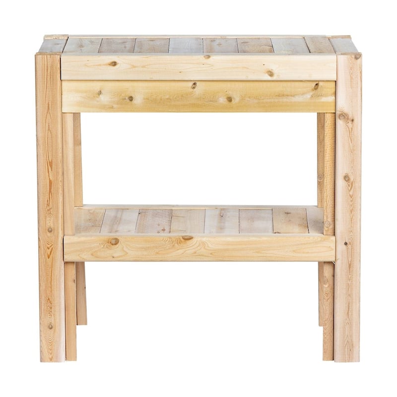 2-Tier Cedar Wood Storage Shelves with Adjustable Bottom Shelf for Indoor and Outdoor Use - 31" x 16" x 30"