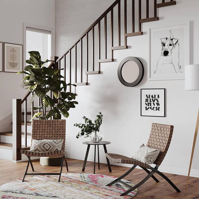 3 Piece Rattan Accent Chair Set, Foldable Wicker Lounger Chairs and Coffee Table Set