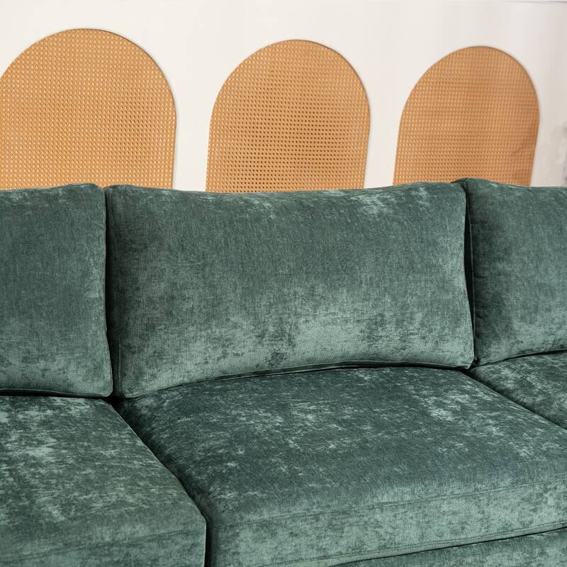 Chenille Upholstered 3 Seater Sofa, Cloud Sofa with 2 Pillows, Deep Seat Sofa with Storage Pocket for Living Room, Apartment