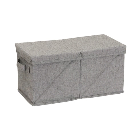 Household Essentials Fabric Storage Bin Double Twist Box with Foldable Frame and Lid, Grey