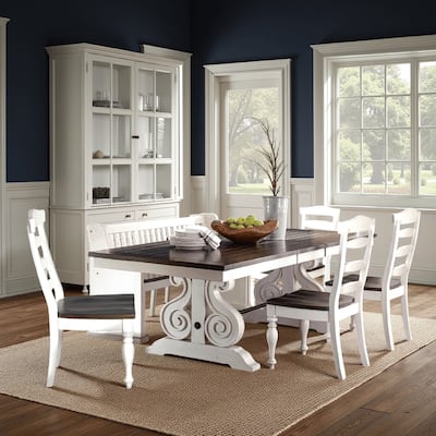 Orso Dining Table, White and Brown 78-96 Inch Extendable Mahogany Wood