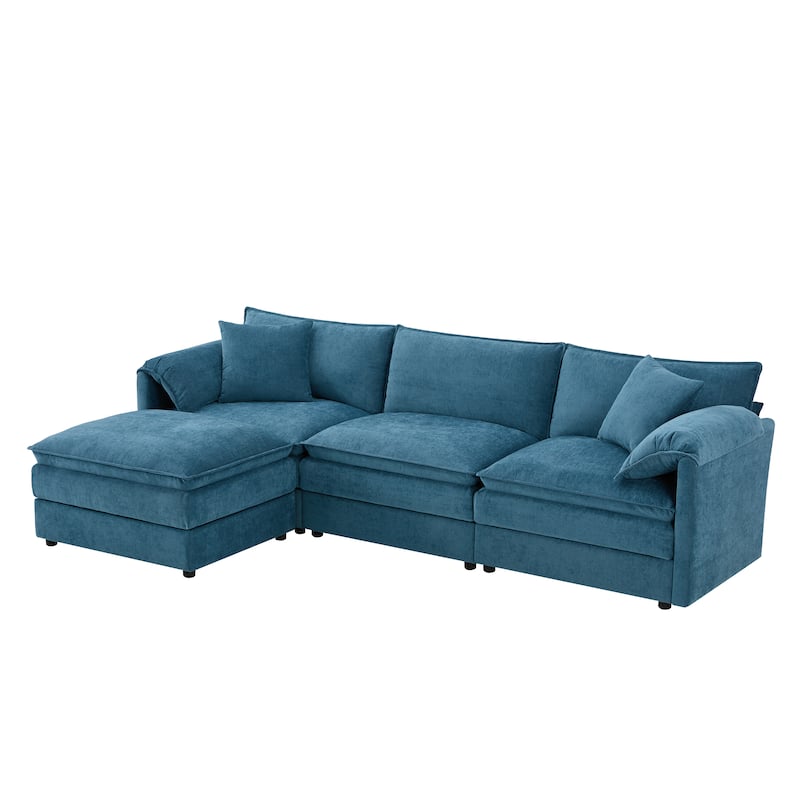 Chenille Modular Sectional Sofa, L Shaped Upholstered Cloud Couch Set, Oversized 4 Seat Sofa with Movable Ottoman