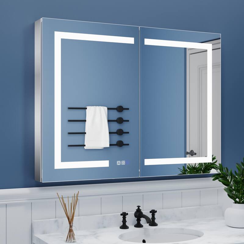 ExBrite 36" x 30" LED Lighted Bathroom Medicine Cabinet with Mirror,Recessed or Surface Mount,Defog
