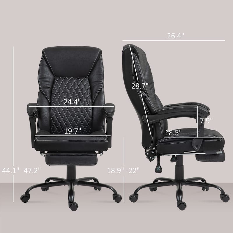 Black Vintage Ergonomic Chair Desk Chair with Footrest, Reclining Swivel Chair with High Back and Adjustable Height