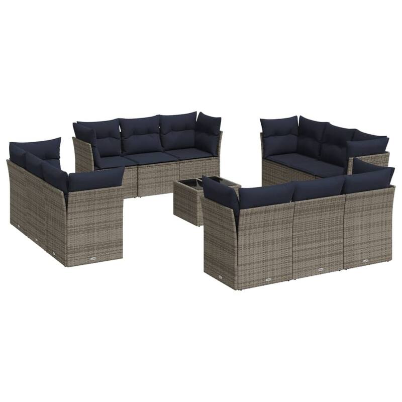 vidaXL 12 Piece Patio Sofa Set with Cushions Black/Brown/Gray Poly Rattan - 24.4 x 24.4 x 27.2